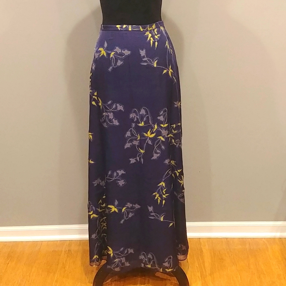 Oscar de la Renta Silk Blue Floral Maxi Skirt 14